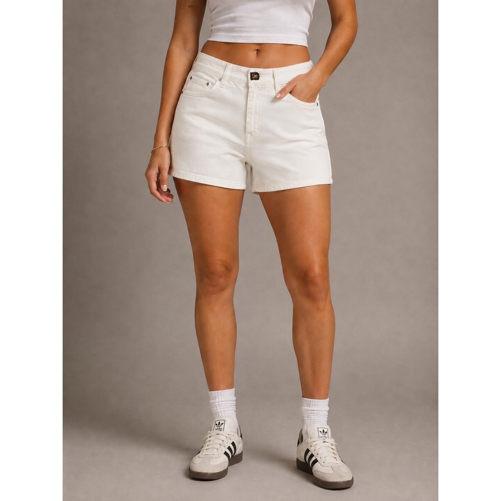 Lee Womens White Mid Rise 5 Inch Inseam Denim Shorts Size 18M‎ 112353162 |O1